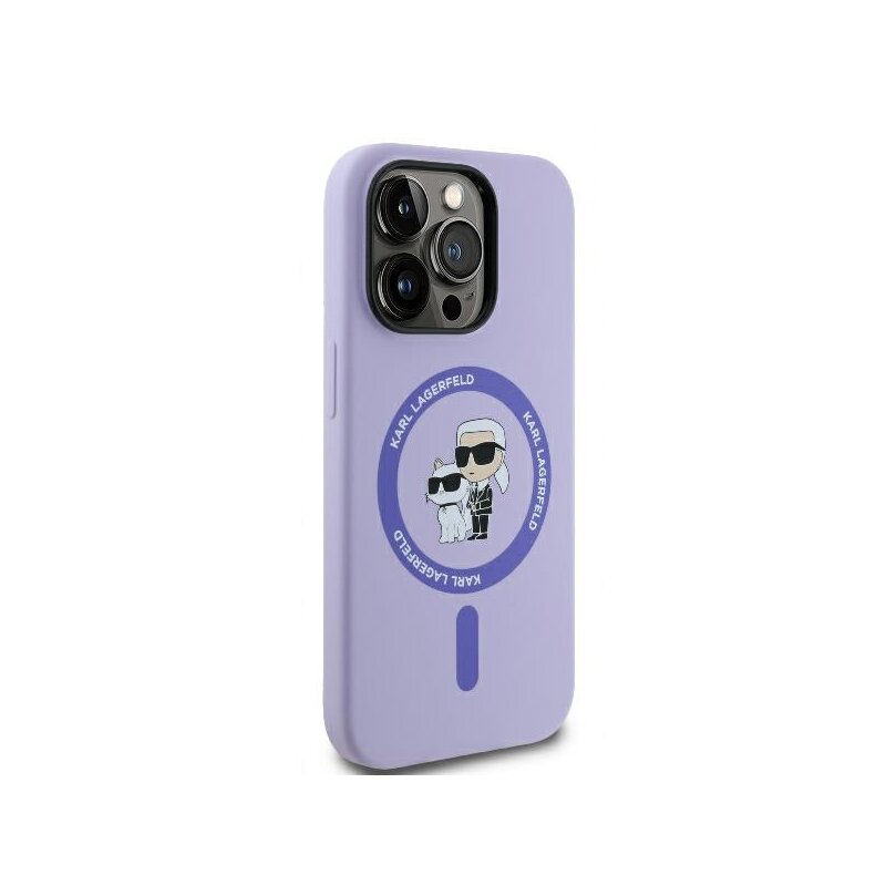 Husa Karl Lagerfeld iPhone 14 Pro Max Silicone Ring MagSafe, Karl&Choupette Heads, mov, KLHMP14XSCMKCRHU