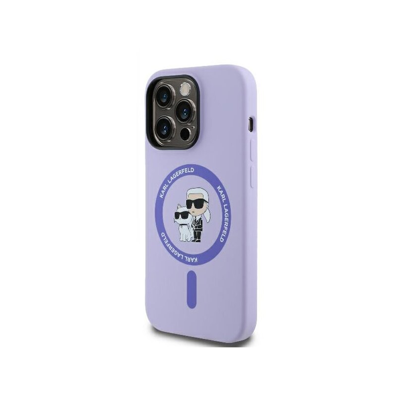 Husa Karl Lagerfeld iPhone 14 Pro Max Silicone Ring MagSafe, Karl&Choupette Heads, mov, KLHMP14XSCMKCRHU