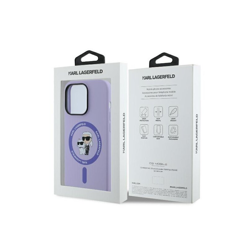 Husa Karl Lagerfeld iPhone 14 Pro Max Silicone Ring MagSafe, Karl&Choupette Heads, mov, KLHMP14XSCMKCRHU