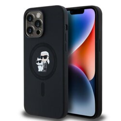 Husa Karl Lagerfeld iPhone 14 Pro Max Silicone MagSafe, Karl&Choupette, negru, KLHMP14XSCMKCRHK