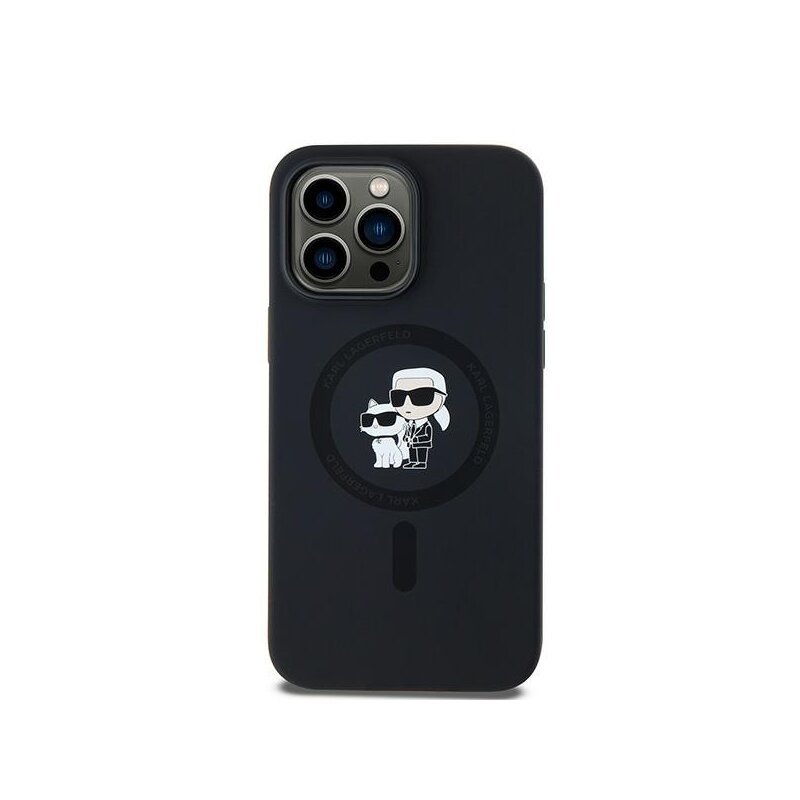 Husa Karl Lagerfeld iPhone 14 Pro Max Silicone MagSafe, Karl&Choupette, negru, KLHMP14XSCMKCRHK