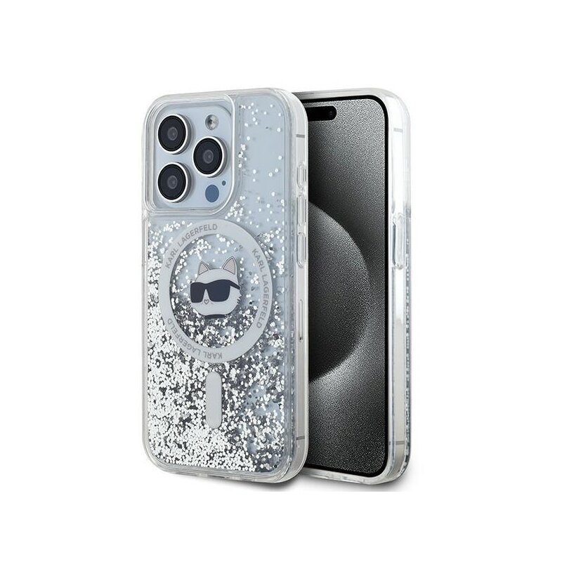Husa Karl Lagerfeld iPhone 14 Pro Max Liquid Glitter MagSafe, Choupette Head, clear, KLHMP14XLGCHSGH
