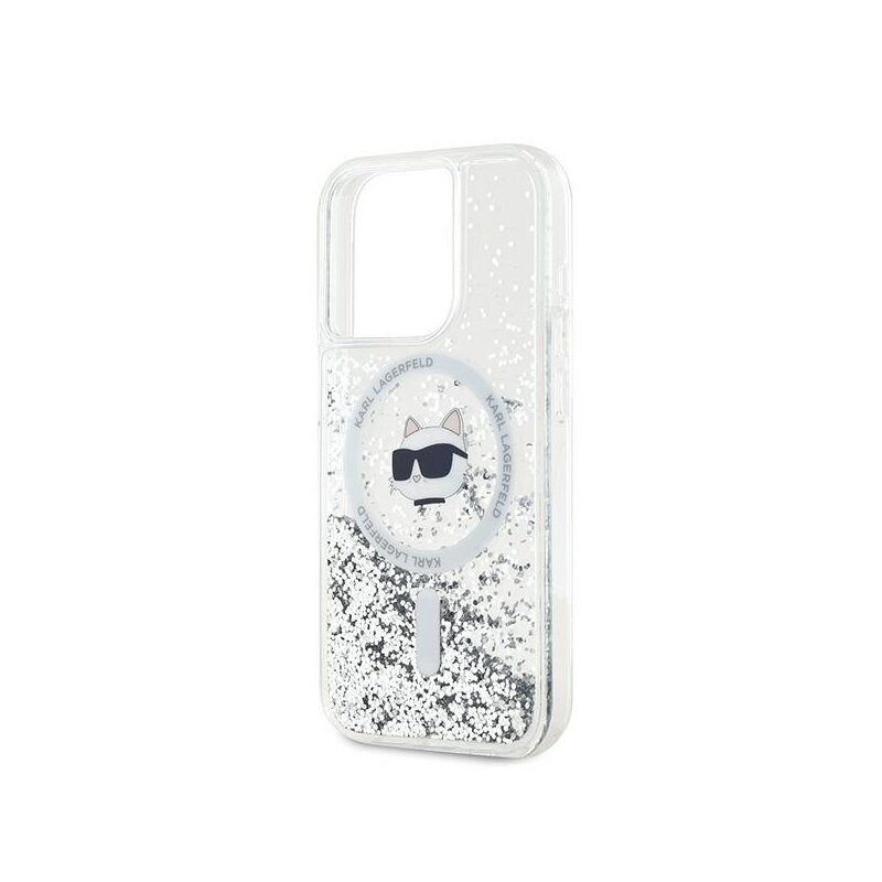 Husa Karl Lagerfeld iPhone 14 Pro Max Liquid Glitter MagSafe, Choupette Head, clear, KLHMP14XLGCHSGH
