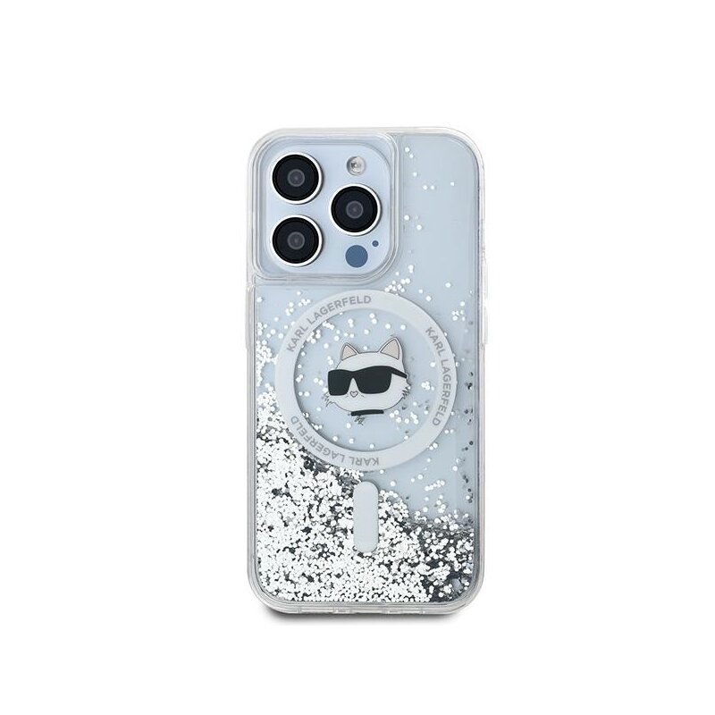 Husa Karl Lagerfeld iPhone 14 Pro Max Liquid Glitter MagSafe, Choupette Head, clear, KLHMP14XLGCHSGH