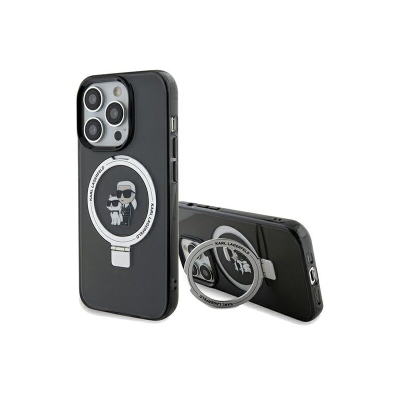 Husa iPhone 14 Pro Max Karl Lagerfeld Hardcase Ring Stand MagSafe, Karl&Choupette, negru, KLHMP14XHMRSKCK