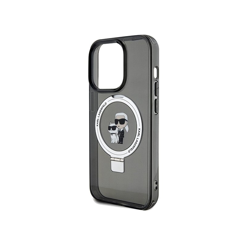 Husa iPhone 14 Pro Max Karl Lagerfeld Hardcase Ring Stand MagSafe, Karl&Choupette, negru, KLHMP14XHMRSKCK
