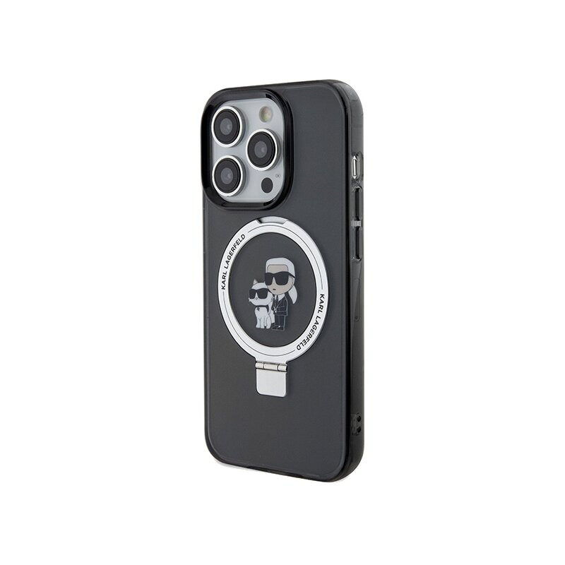 Husa iPhone 14 Pro Max Karl Lagerfeld Hardcase Ring Stand MagSafe, Karl&Choupette, negru, KLHMP14XHMRSKCK