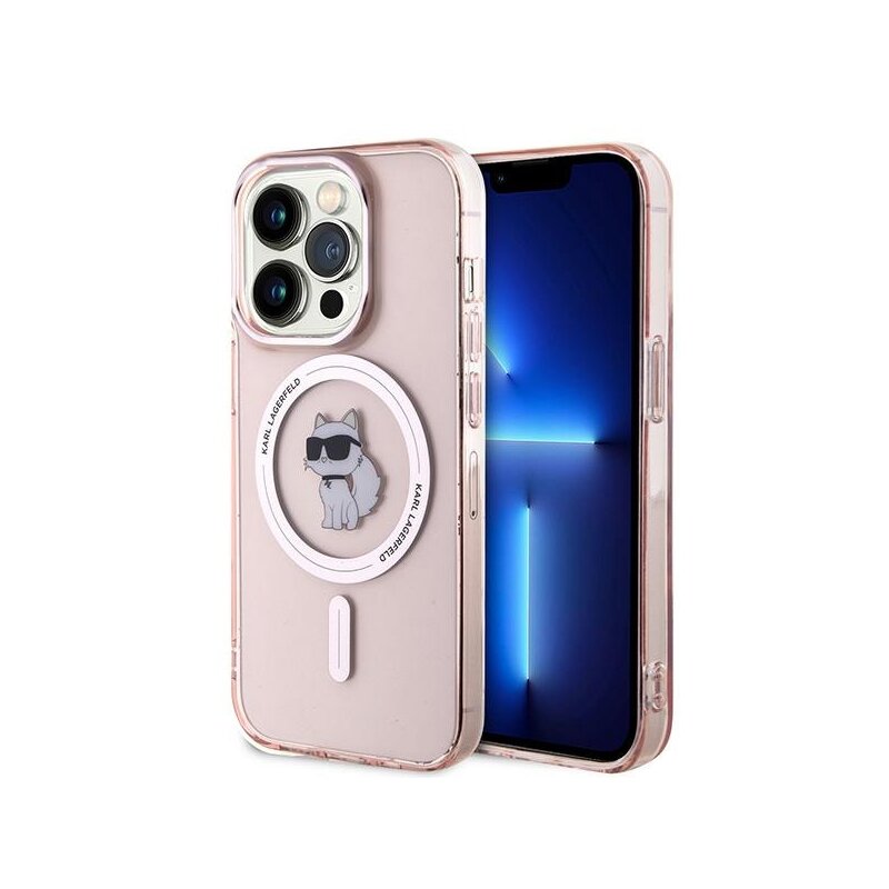 Husa iPhone 14 Pro Max Karl Lagerfeld IML MagSafe, Choupette, roz, KLHMP14XHFCCNOP