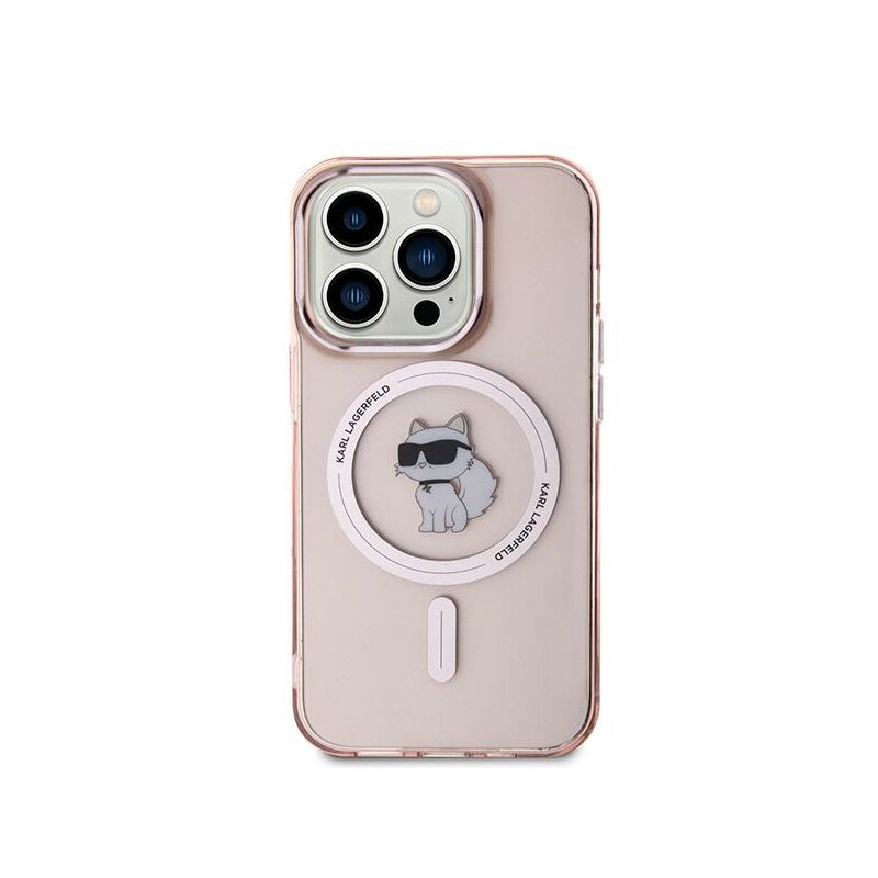 Husa iPhone 14 Pro Max Karl Lagerfeld IML MagSafe, Choupette, roz, KLHMP14XHFCCNOP
