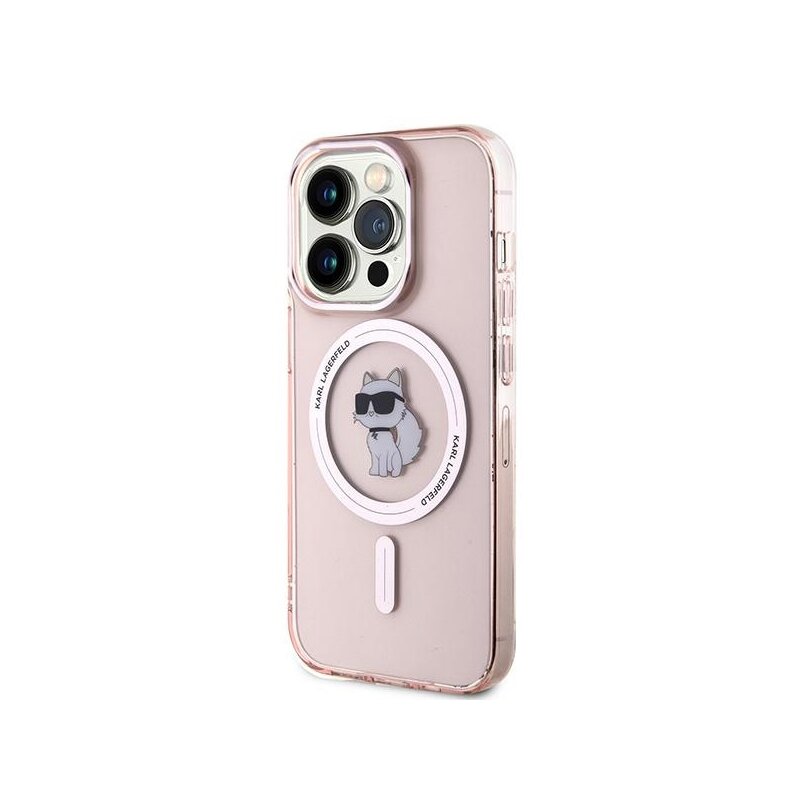 Husa iPhone 14 Pro Max Karl Lagerfeld IML MagSafe, Choupette, roz, KLHMP14XHFCCNOP