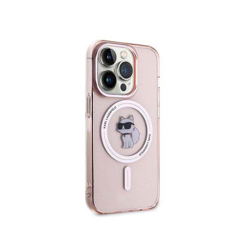 Husa iPhone 14 Pro Max Karl Lagerfeld IML MagSafe, Choupette, roz, KLHMP14XHFCCNOP
