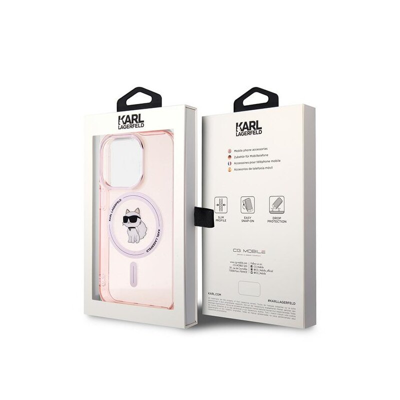 Husa iPhone 14 Pro Max Karl Lagerfeld IML MagSafe, Choupette, roz, KLHMP14XHFCCNOP