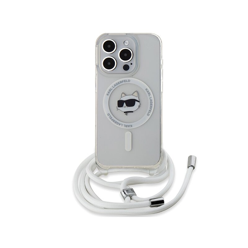 Husa iPhone 14 Pro Max Karl Lagerfeld IML Crossbody MagSafe, Choupette Head&Cord, transparent, KLHMP14XHCCHNT