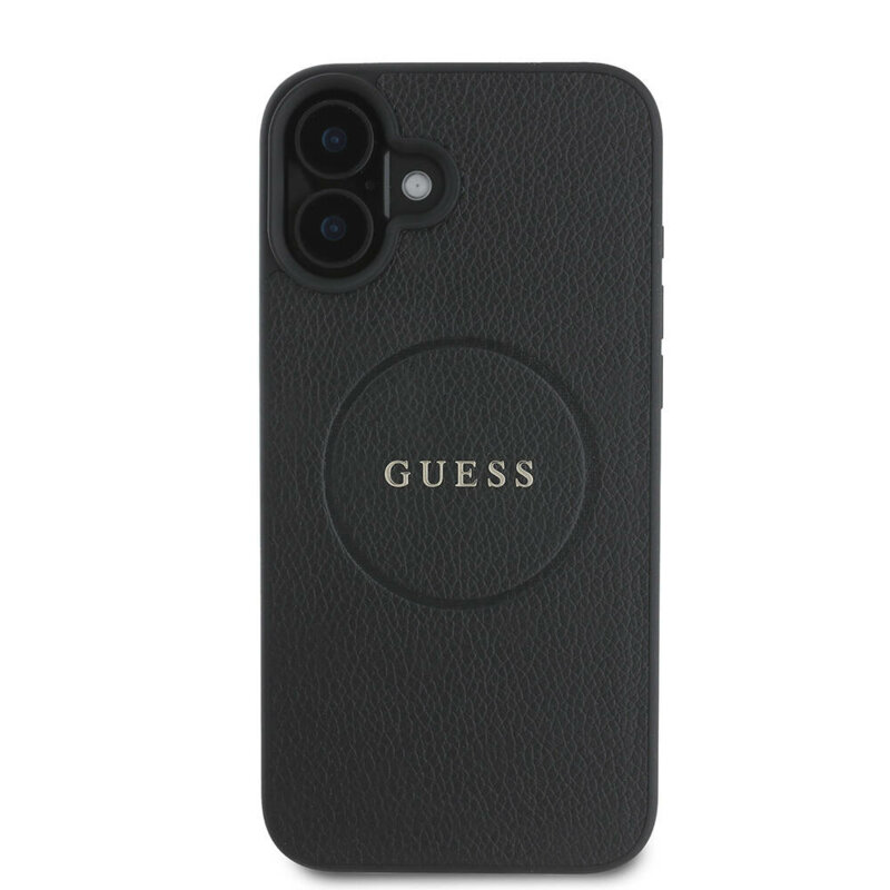 Husa iPhone 16 Plus Guess Grained Gold Ring MagSafe, negru, GUHMP16MPGHSMMK
