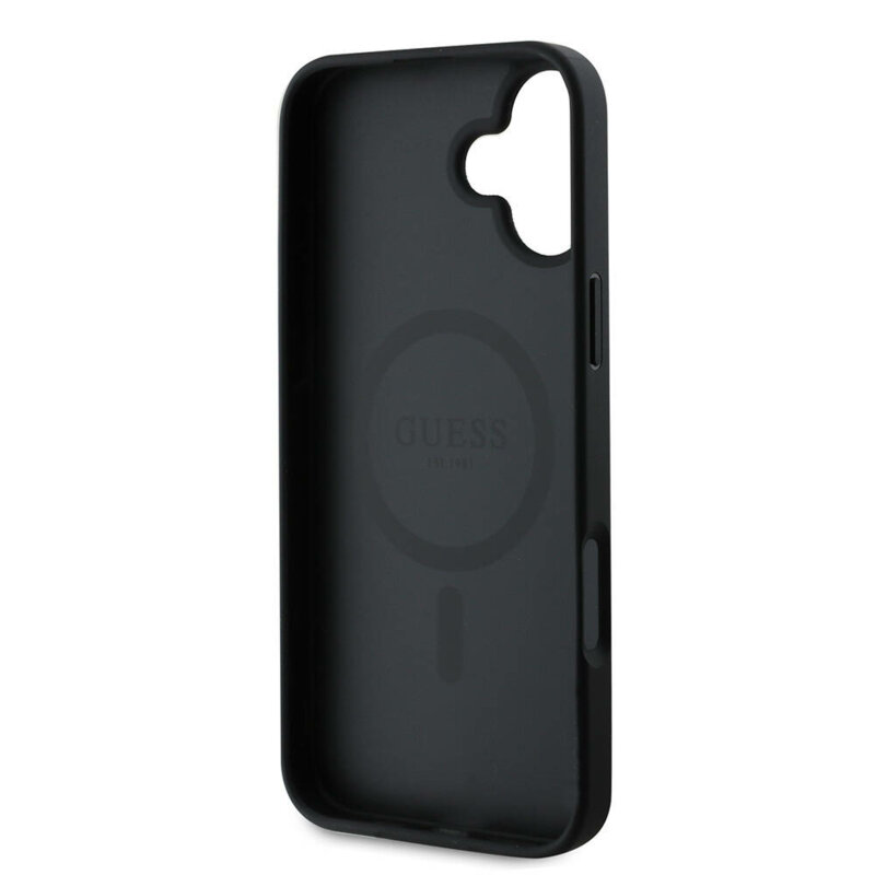 Husa iPhone 16 Plus Guess Grained Gold Ring MagSafe, negru, GUHMP16MPGHSMMK