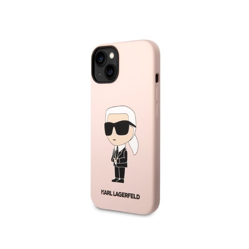 Husa Karl Lagerfeld iPhone 14 Silicone MagSafe, Ikonik, roz, KLHMP14SSNIKBCP