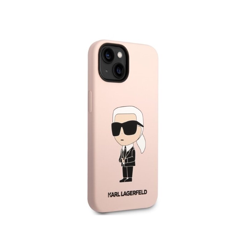 Husa Karl Lagerfeld iPhone 14 Silicone MagSafe, Ikonik, roz, KLHMP14SSNIKBCP