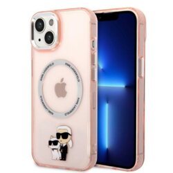 Husa iPhone 14 Karl Lagerfeld Hardcase MagSafe, Iconic Karl&Choupette, roz, KLHMP14SHNKCIP