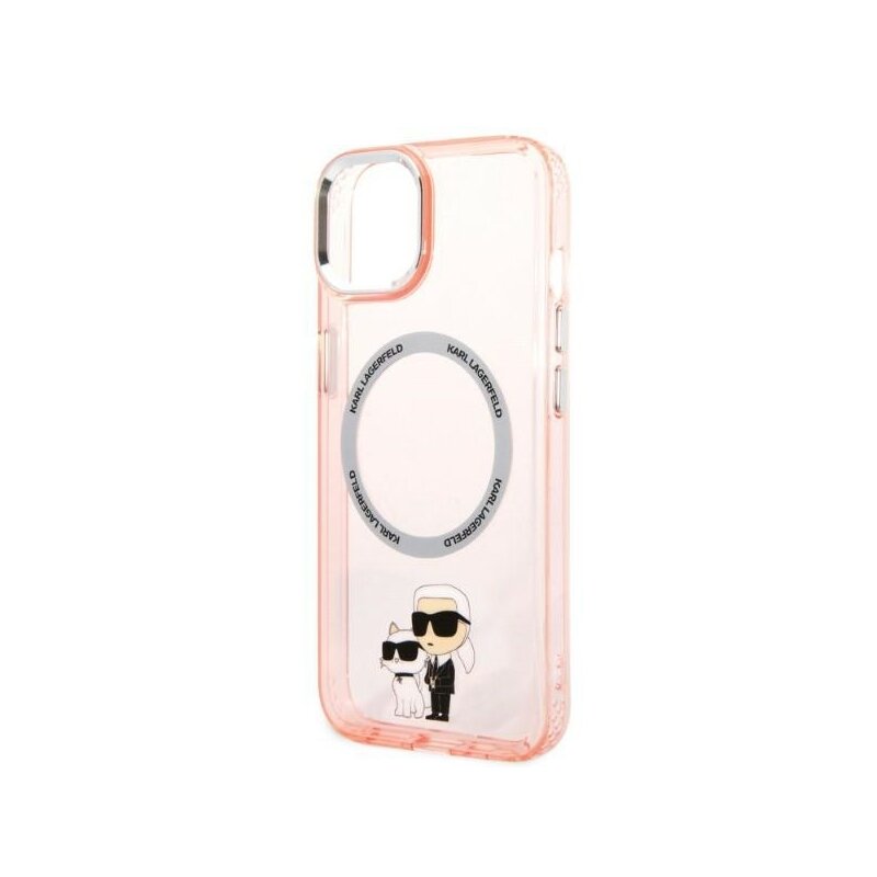 Husa iPhone 14 Karl Lagerfeld Hardcase MagSafe, Iconic Karl&Choupette, roz, KLHMP14SHNKCIP