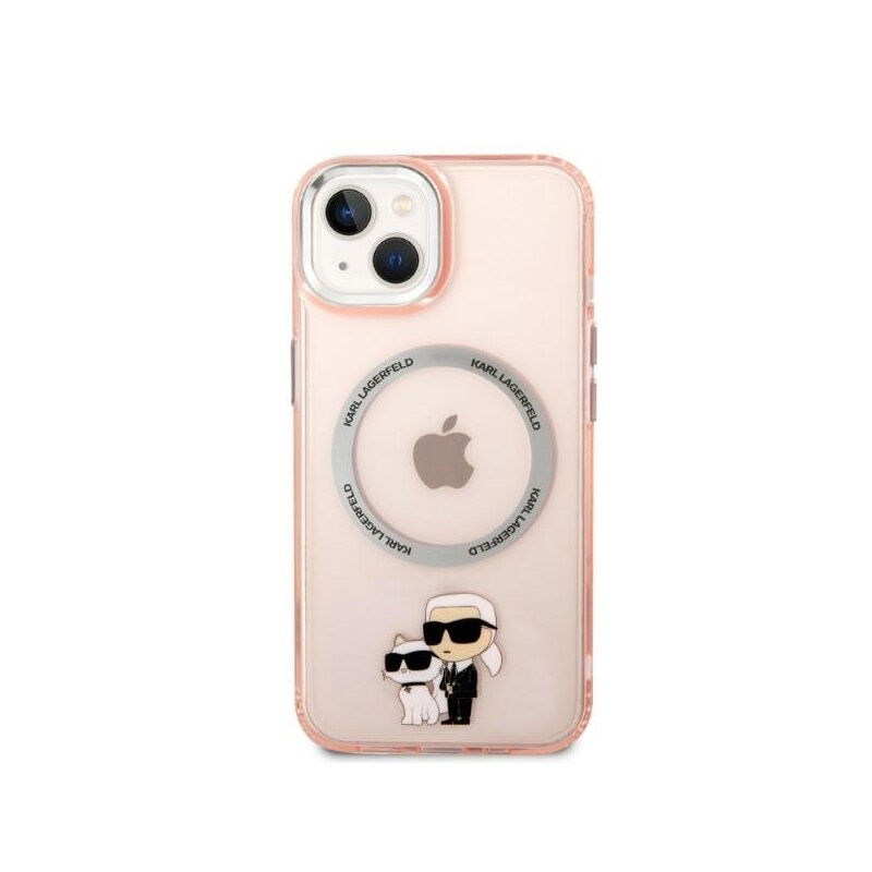 Husa iPhone 14 Karl Lagerfeld Hardcase MagSafe, Iconic Karl&Choupette, roz, KLHMP14SHNKCIP