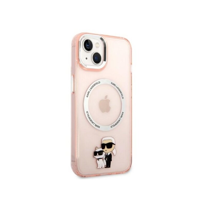 Husa iPhone 14 Karl Lagerfeld Hardcase MagSafe, Iconic Karl&Choupette, roz, KLHMP14SHNKCIP