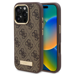Husa originala Guess iPhone 16 Pro Hardcase 4G Logo Plate MagSafe, maro, GUHMP16LU4GPRW