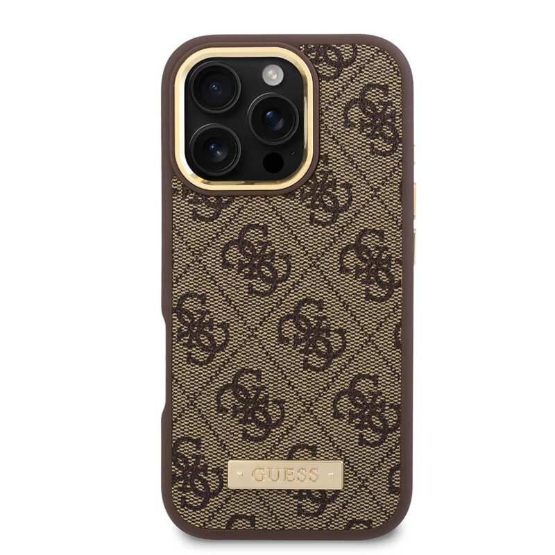 Husa originala Guess iPhone 16 Pro Hardcase 4G Logo Plate MagSafe, maro, GUHMP16LU4GPRW