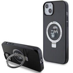 Husa iPhone 14 Karl Lagerfeld Hardcase Ring Stand MagSafe, Karl&Choupette, negru, KLHMP14SHMRSKCK