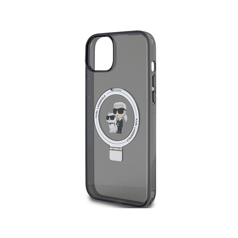 Husa iPhone 14 Karl Lagerfeld Hardcase Ring Stand MagSafe, Karl&Choupette, negru, KLHMP14SHMRSKCK