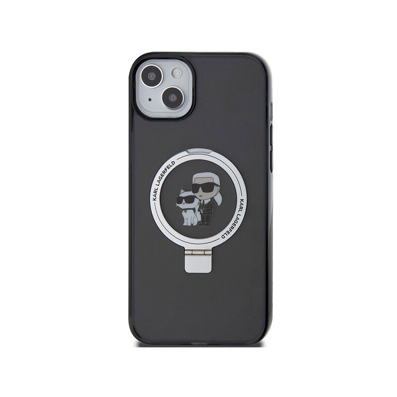 Husa iPhone 14 Karl Lagerfeld Hardcase Ring Stand MagSafe, Karl&Choupette, negru, KLHMP14SHMRSKCK