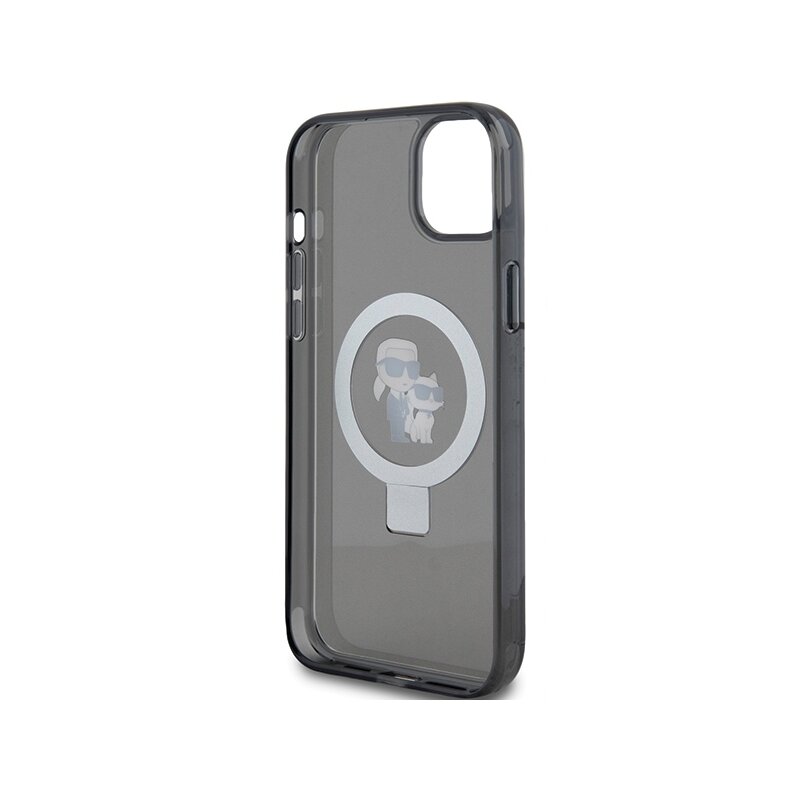 Husa iPhone 14 Karl Lagerfeld Hardcase Ring Stand MagSafe, Karl&Choupette, negru, KLHMP14SHMRSKCK