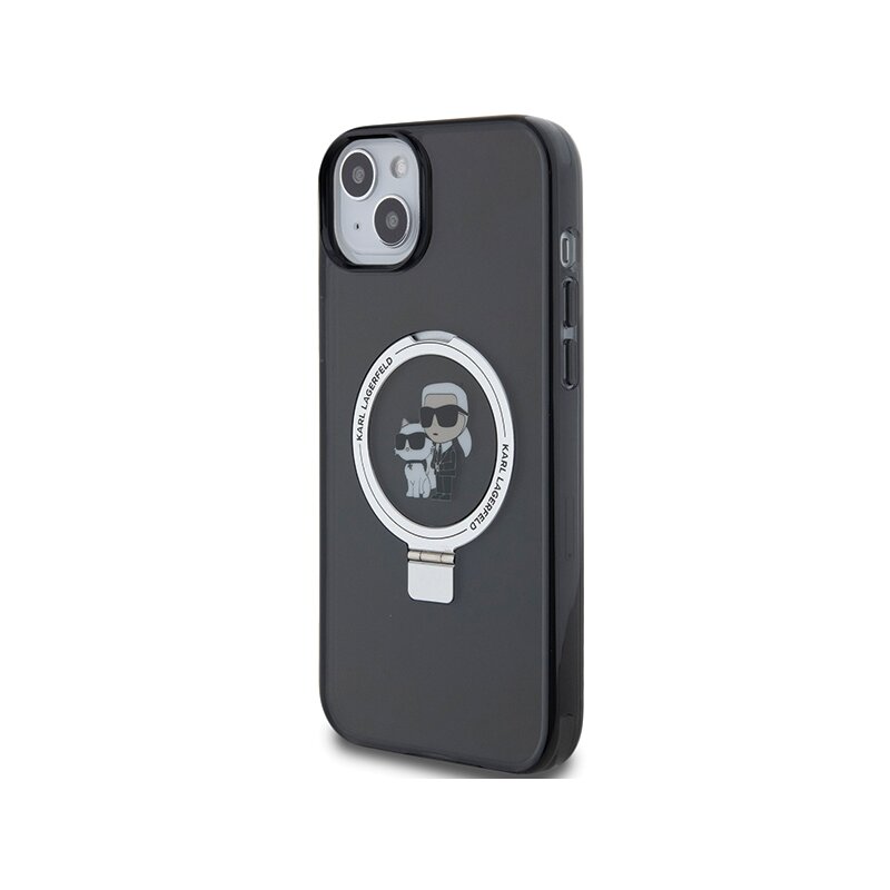 Husa iPhone 14 Karl Lagerfeld Hardcase Ring Stand MagSafe, Karl&Choupette, negru, KLHMP14SHMRSKCK