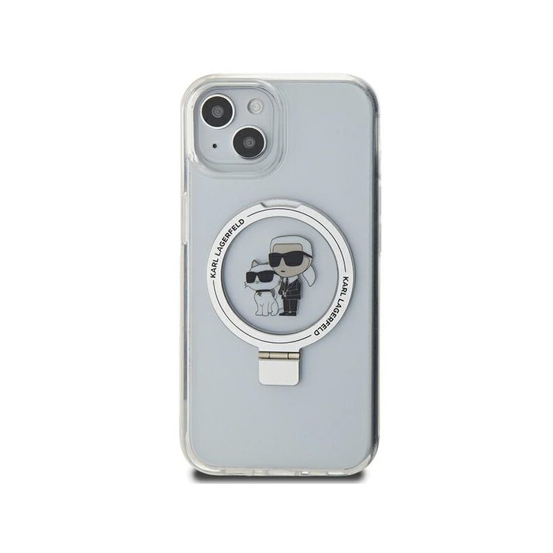 Husa iPhone 14 Karl Lagerfeld Hardcase Ring Stand MagSafe, Karl&Choupette, alb, KLHMP14SHMRSKCH