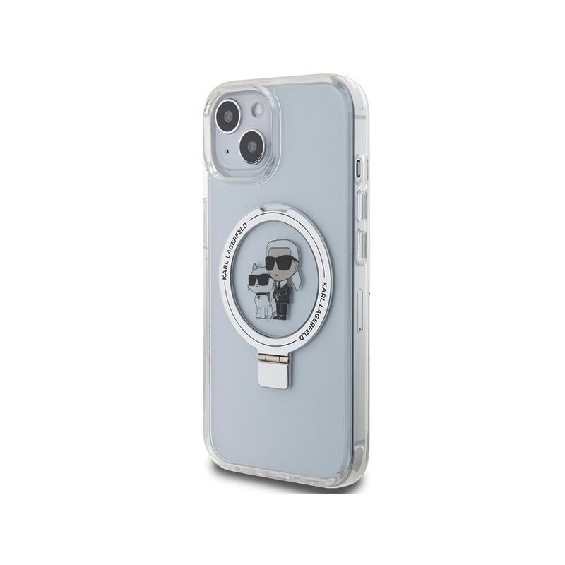 Husa iPhone 14 Karl Lagerfeld Hardcase Ring Stand MagSafe, Karl&Choupette, alb, KLHMP14SHMRSKCH