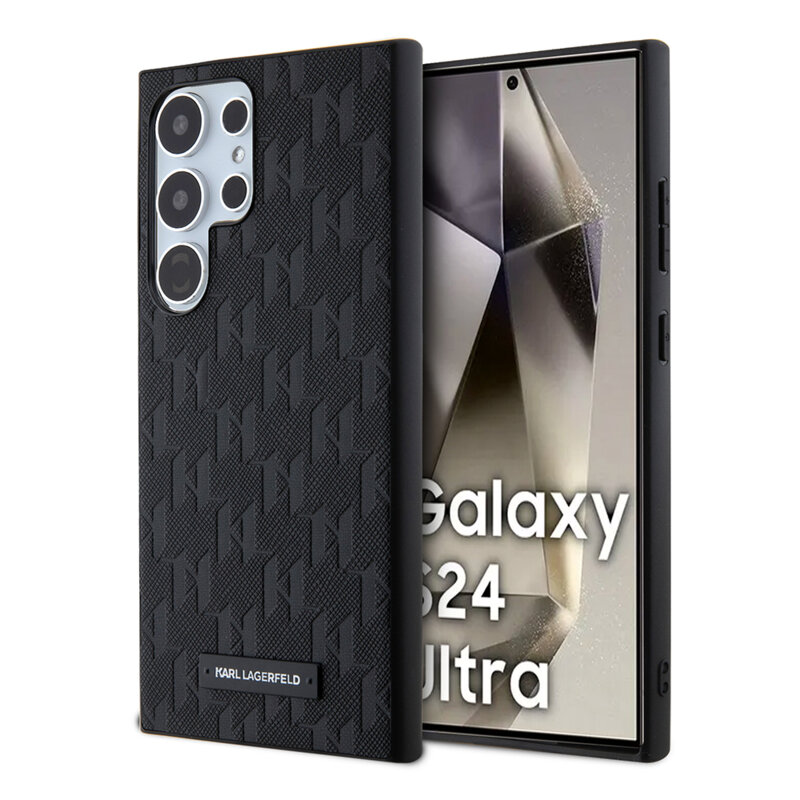 Husa originala Samsung Galaxy S24 Ultra Karl Lagerfeld Saffiano, Mono Metal Logo, negru, KLHCS24LSAKLHPK