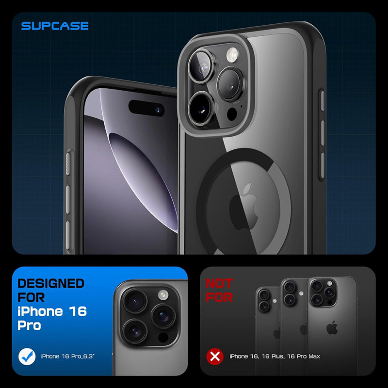 Husa iPhone 16 Pro Max Supcase Unicorn Beetle Slim Clear MagSafe, negru