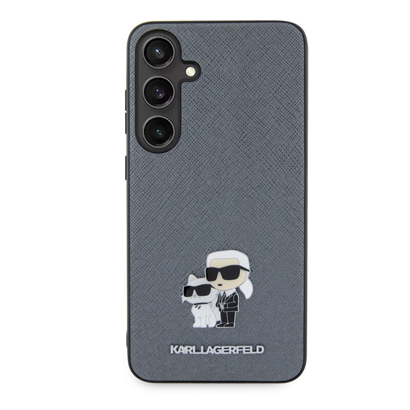 Husa originala Samsung Galaxy S24 Plus Karl Lagerfeld Saffiano, Karl&Choupette Metal Pin, gri, KLHCS24MPSAKCMPG
