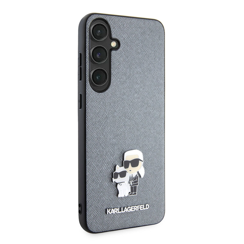 Husa originala Samsung Galaxy S24 Plus Karl Lagerfeld Saffiano, Karl&Choupette Metal Pin, gri, KLHCS24MPSAKCMPG