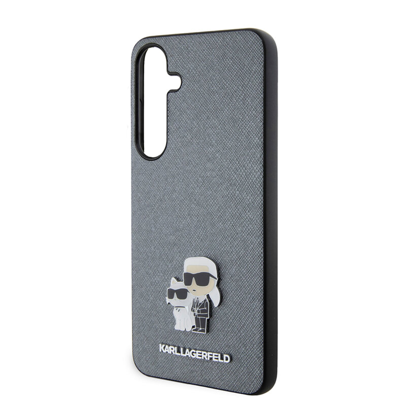 Husa originala Samsung Galaxy S24 Plus Karl Lagerfeld Saffiano, Karl&Choupette Metal Pin, gri, KLHCS24MPSAKCMPG