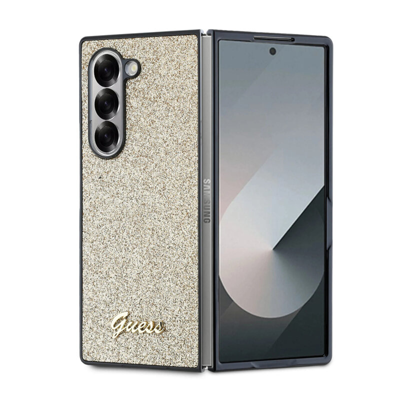 Husa Guess Glitter Script Samsung Galaxy Z Fold6 cu sclipici, auriu, GUHCZFD6HGGSHD