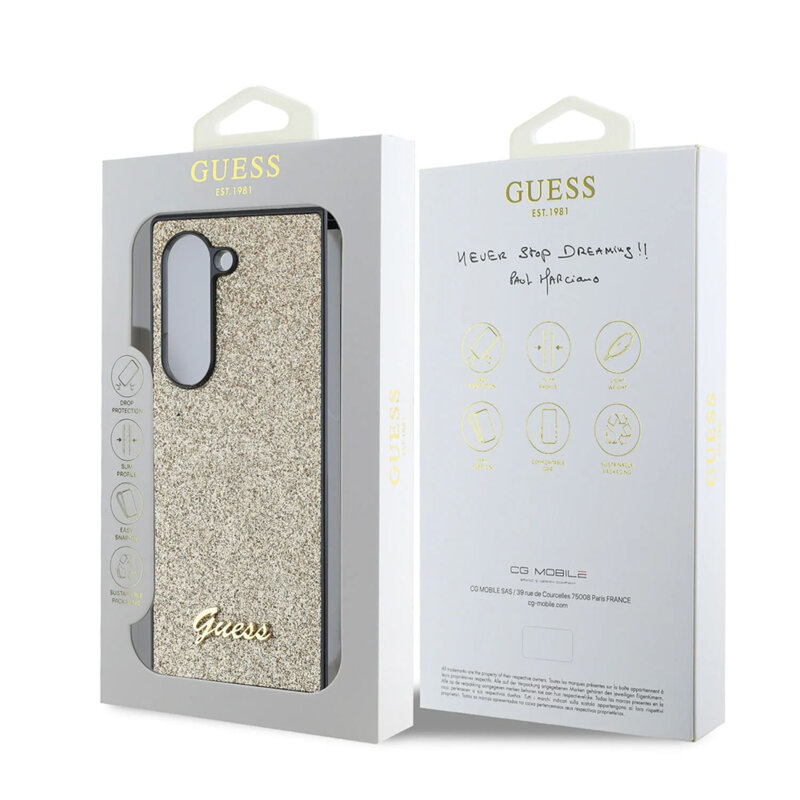 Husa Guess Glitter Script Samsung Galaxy Z Fold6 cu sclipici, auriu, GUHCZFD6HGGSHD