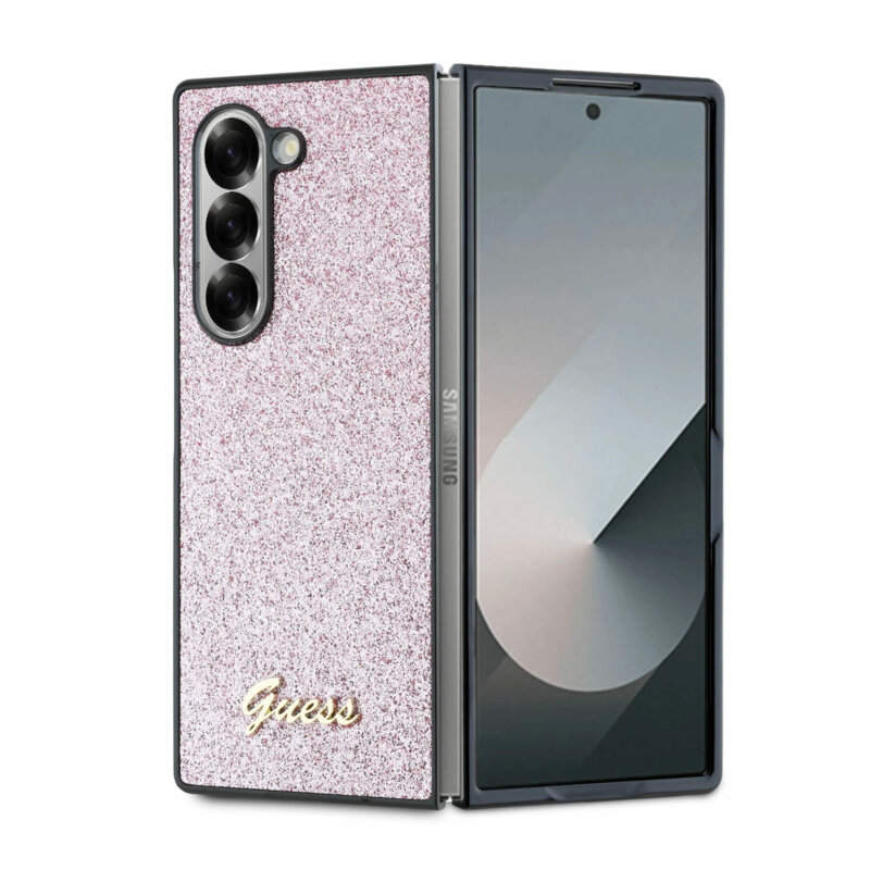 Husa Guess Glitter Script Samsung Galaxy Z Fold6 cu sclipici, roz, GUHCZFD6HGGSHP