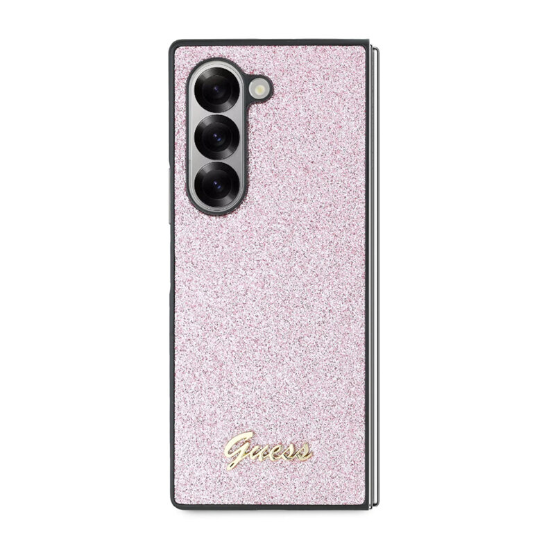 Husa Guess Glitter Script Samsung Galaxy Z Fold6 cu sclipici, roz, GUHCZFD6HGGSHP