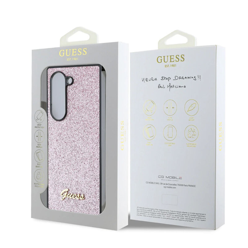 Husa Guess Glitter Script Samsung Galaxy Z Fold6 cu sclipici, roz, GUHCZFD6HGGSHP