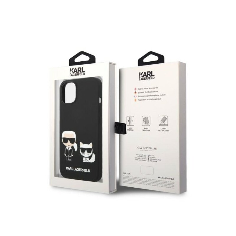 Husa Karl Lagerfeld iPhone 14 Plus Silicone Liquid MagSafe, Karl&Choupette, negru, KLHMP14MSSKCK
