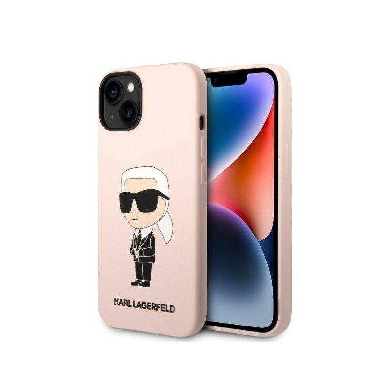 Husa Karl Lagerfeld iPhone 14 Plus Silicone MagSafe, Ikonik, roz, KLHMP14MSNIKBCP