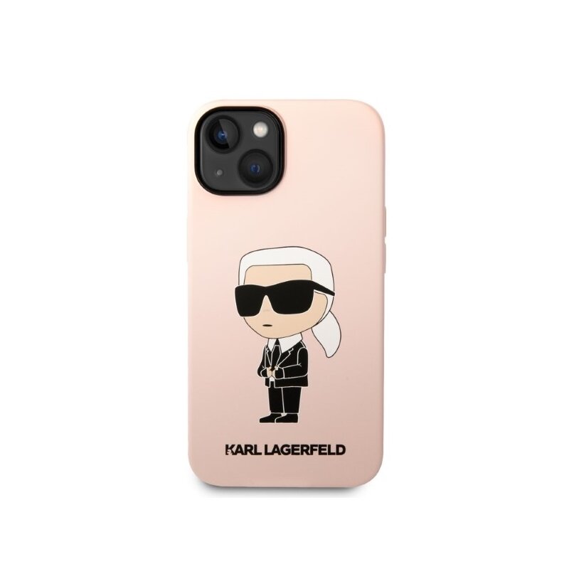 Husa Karl Lagerfeld iPhone 14 Plus Silicone MagSafe, Ikonik, roz, KLHMP14MSNIKBCP