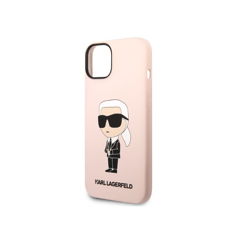 Husa Karl Lagerfeld iPhone 14 Plus Silicone MagSafe, Ikonik, roz, KLHMP14MSNIKBCP