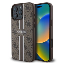 Husa originala Guess iPhone 16 Pro Max Hardcase 4G Printed Stripes MagSafe, maro, GUHMP16XP4RPSW