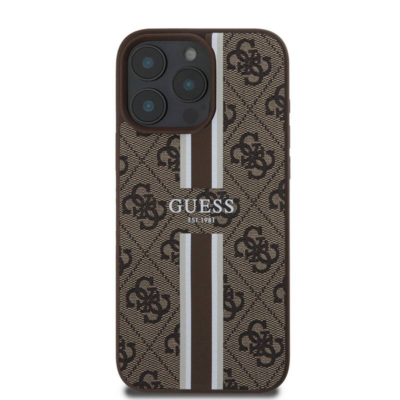 Husa originala Guess iPhone 16 Pro Max Hardcase 4G Printed Stripes MagSafe, maro, GUHMP16XP4RPSW